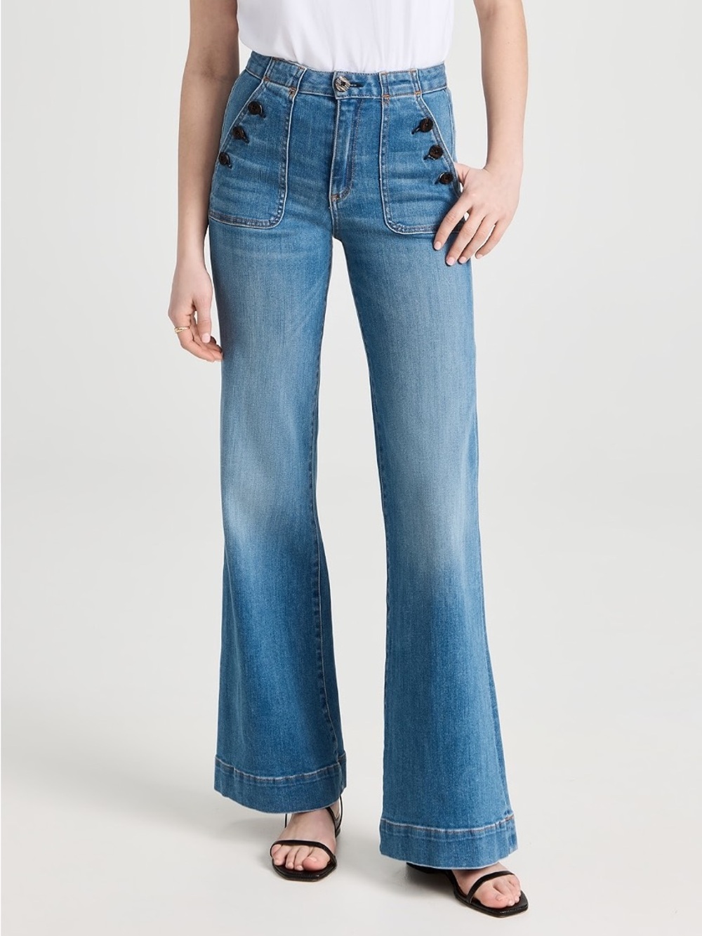 NWT ASKK NY Brick House Wide Leg Dynomite Jeans Sailor Button Sz 30